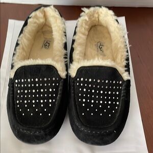 UGG Black Shearling Slippers with Silver Studs